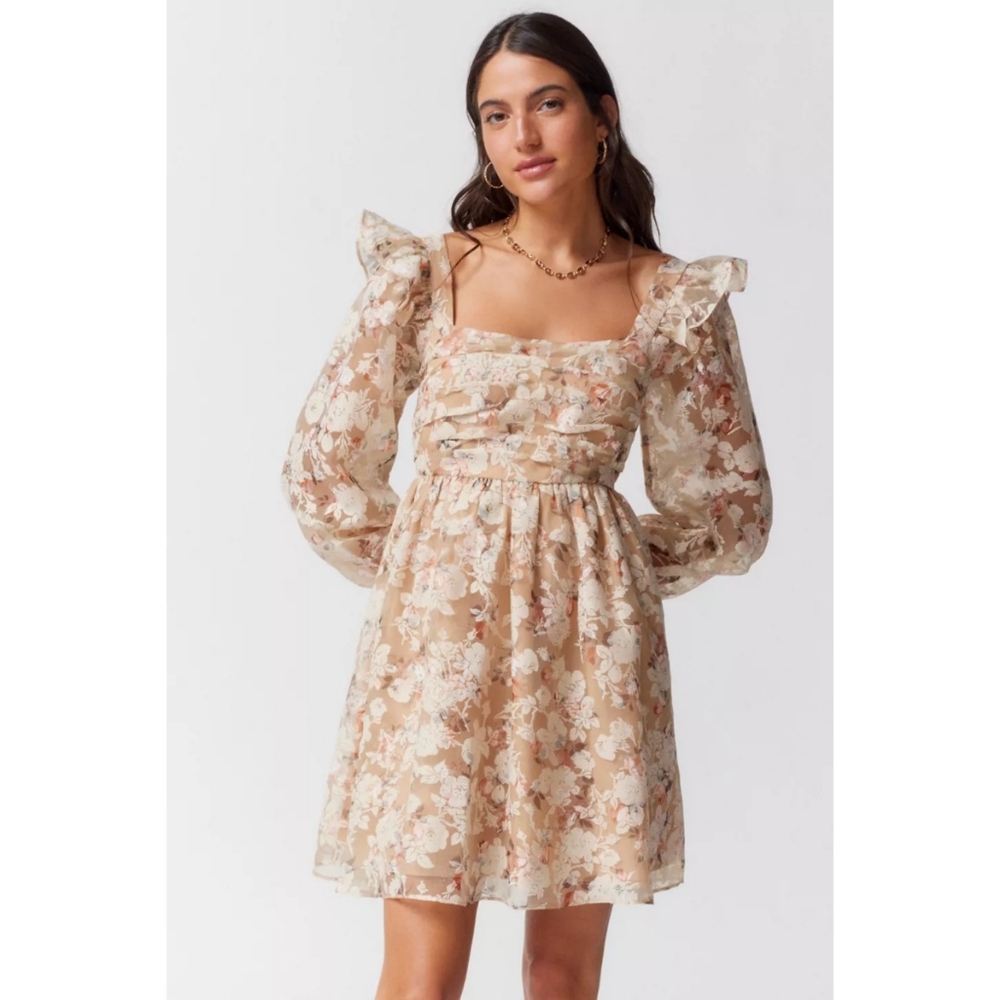 En Saison | Chaumont Floral Puff Sleeve Sheer Mini Dress Nwot